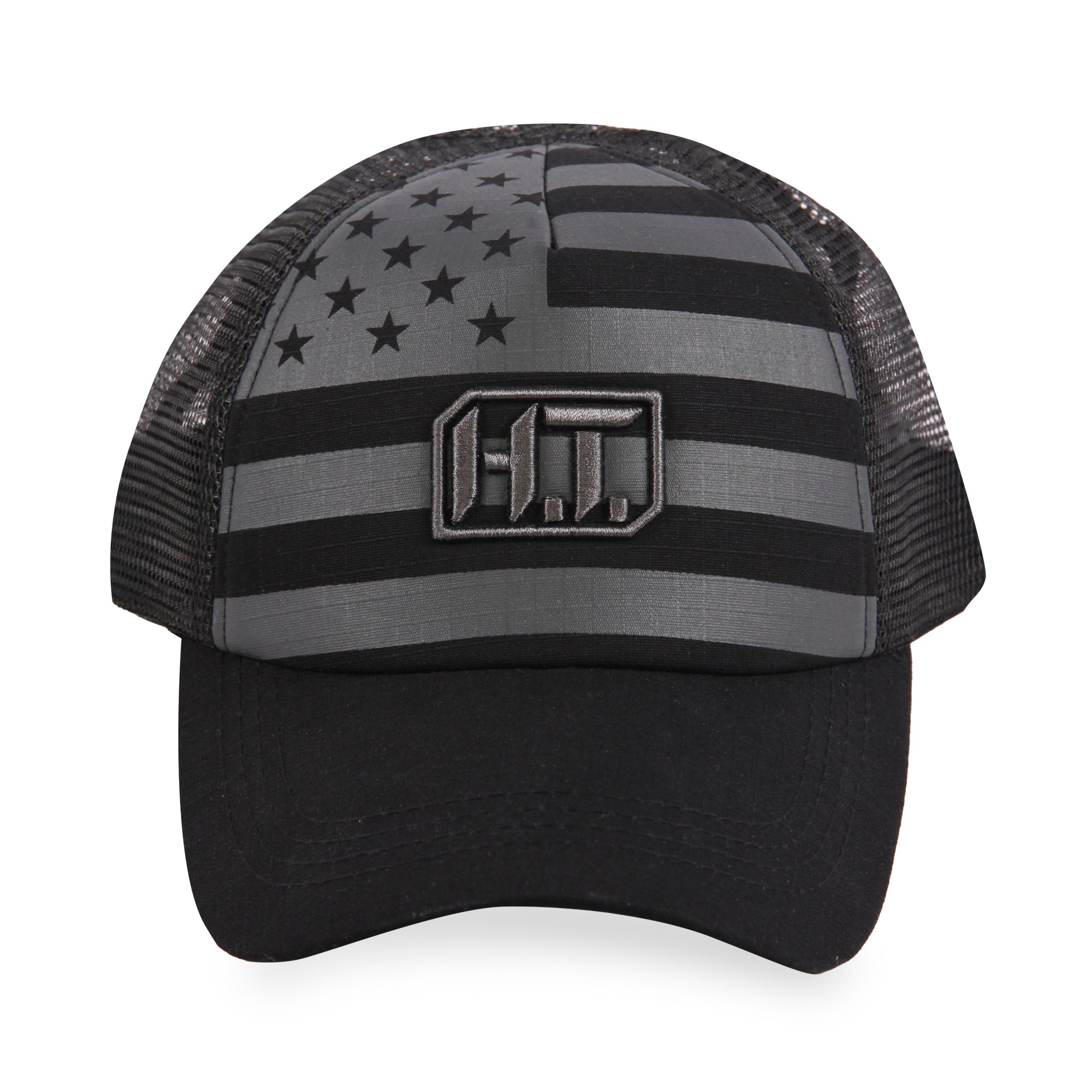 US Flag w/HT Embroidery - Puff Trucker Mesh Hat